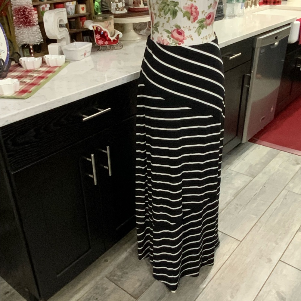Talbots Black and White Striped Maxi Skirt